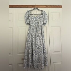 THE A&F EMERSON POPLIN PUFF SLEEVE MIDI DRESS